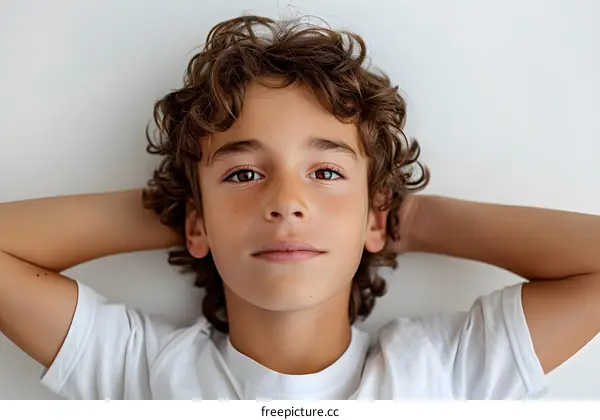 Portrait of Young Boy with Curly Hair