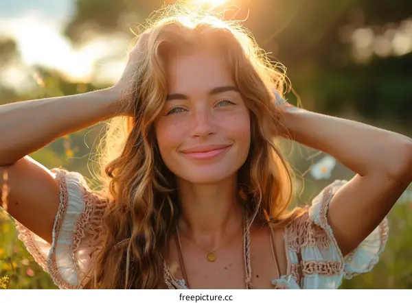 Smiling Woman Outdoors in Golden Light
