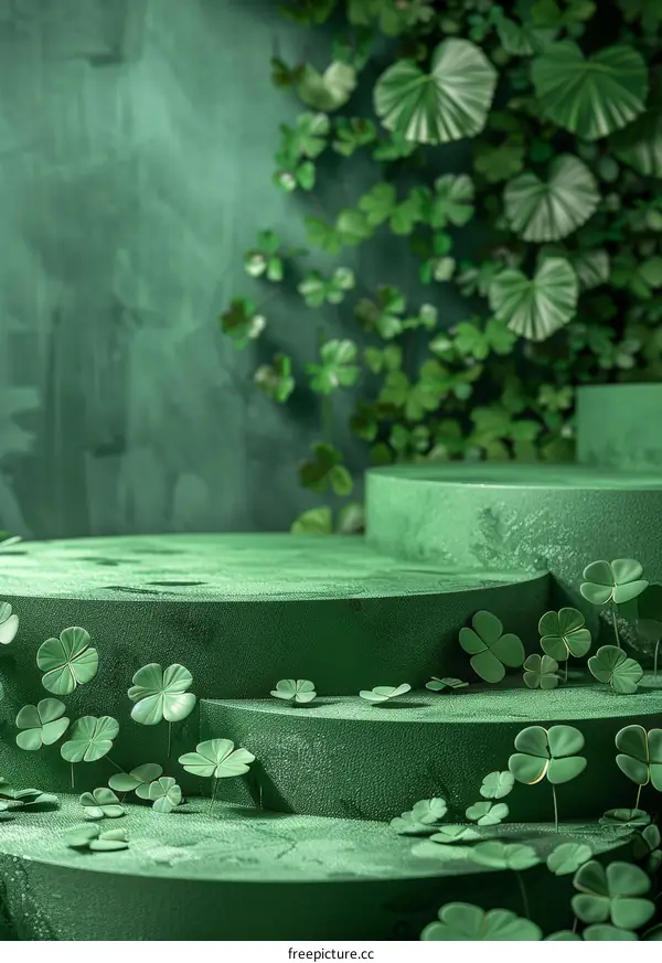 Green podium with clovers for St Patrick's Day