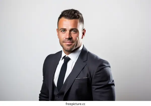 Confident Businessman Wearing Suit and Tie