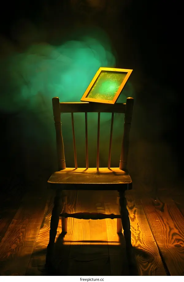 Wooden Chair with a Frame on a Dark Background