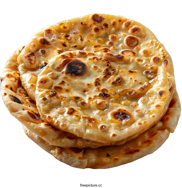 [Transparent Background PNG]Stack of freshly cooked paratha flatbread