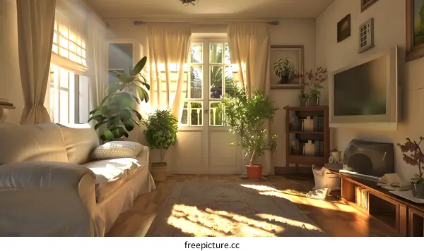 Sunlight Streaming Through Window In Living Room Interior Design