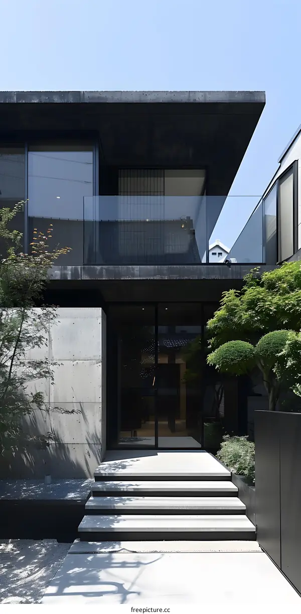 Modern Concrete House with Glass Doors and Stairs