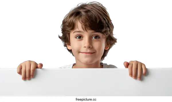 [Transparent Background PNG]Portrait of a happy little boy holding a blank sign