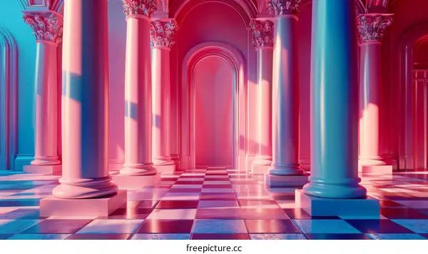 Pastel Colored Columns Hallway Illustration