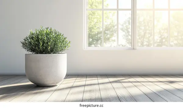 Empty Room with Plant Pot and Sunlight