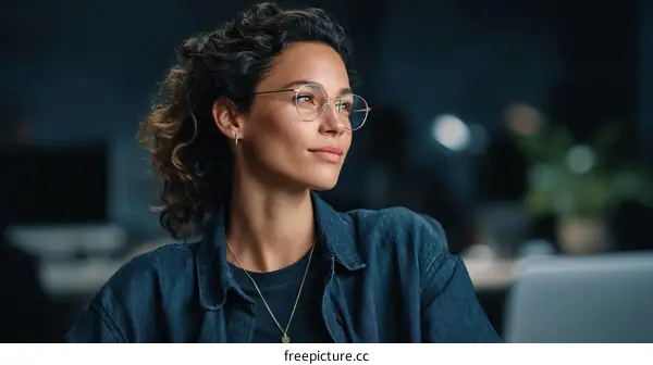 Focused Woman in Office Setting