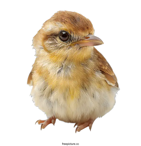 [Transparent Background PNG]A baby bird with brown feathers and a yellow belly