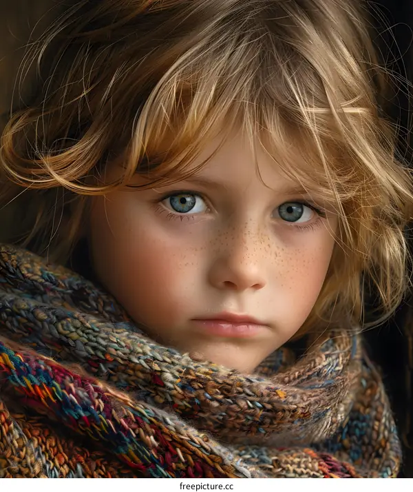Portrait of a blonde boy with blue eyes