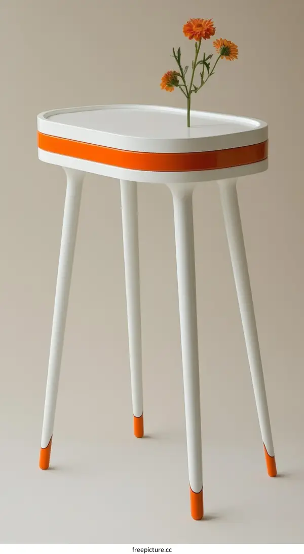 Modern Oval Side Table with Orange Trim