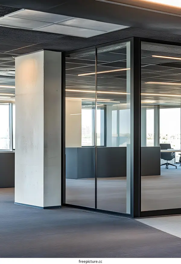 Modern Office Interior with Glass Partition Walls