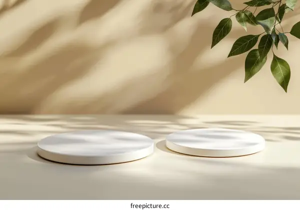 Minimalist Product Display with Soft Light and Greenery