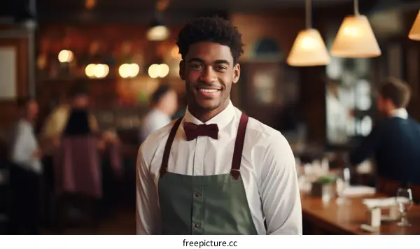 Portrait of a smiling waiter in a restaurant