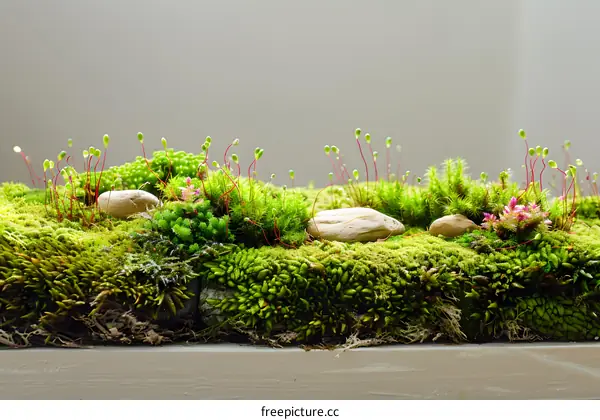 Green Moss Garden With Rocks