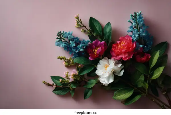 Colorful Flower Arrangement on Pastel Background