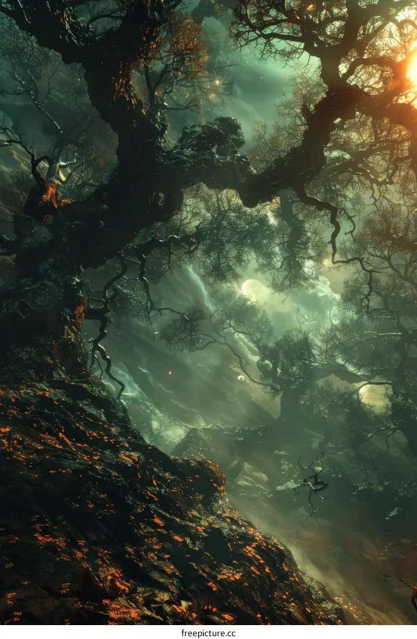 Mystical Moonlit Forest with Giant Trees