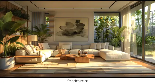 Indoor plants and modern minimalist home environment