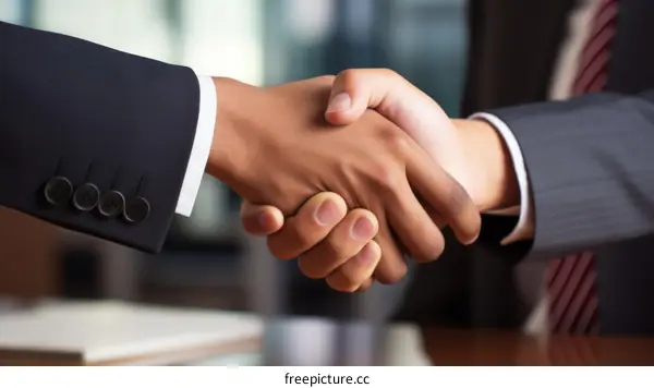 Business handshake between two people of different ethnicities