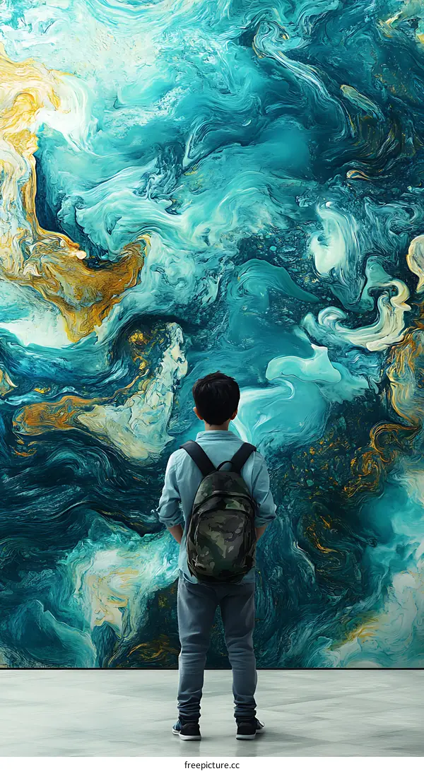 Young Boy Looking At Abstract Art In Gallery