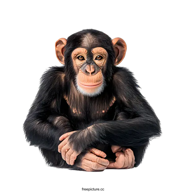 [Transparent Background PNG]Cute Chimpanzee Sitting and Looking at Camera