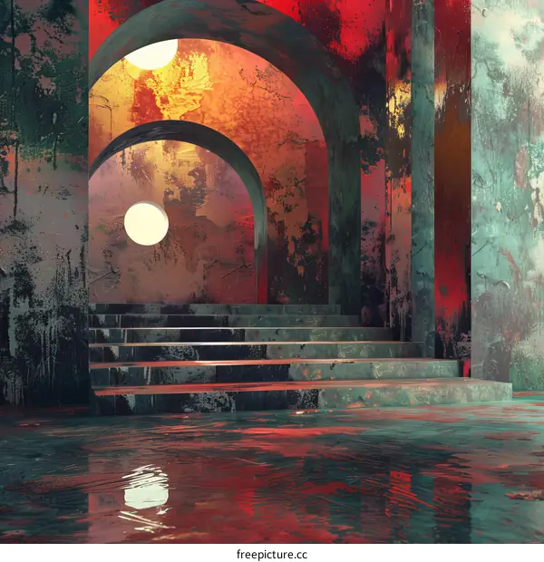 Grungy Futuristic Sci-Fi Corridor with Glowing Orbs