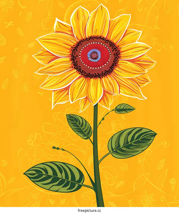 Yellow Sunflower with Detailed Floral Pattern