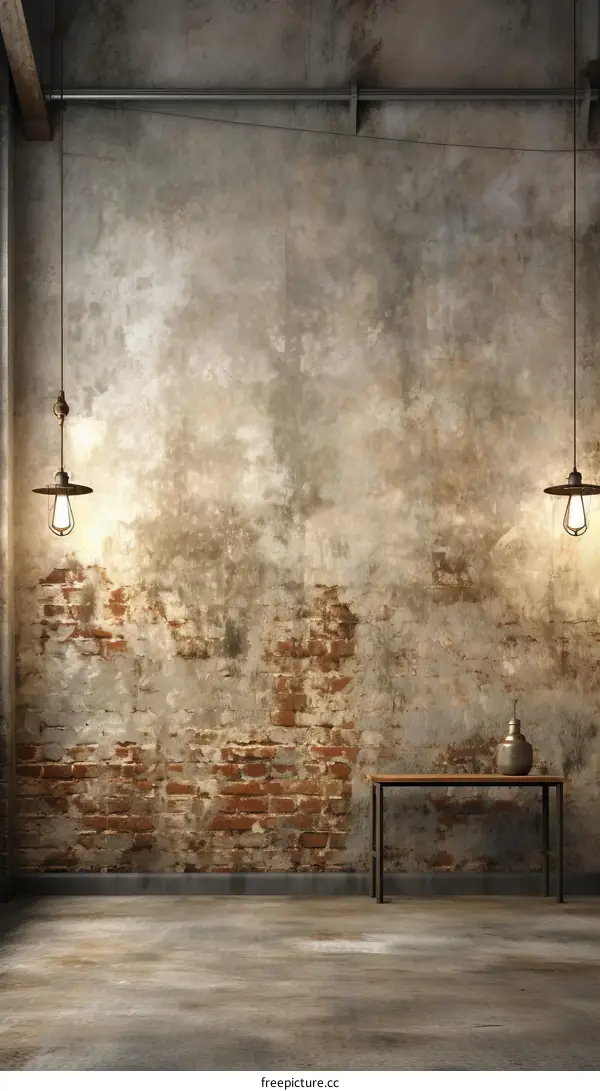 Industrial style room with brick wall and concrete floor