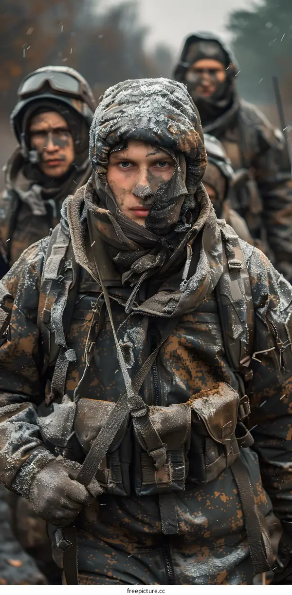 Camouflaged soldiers in the woods