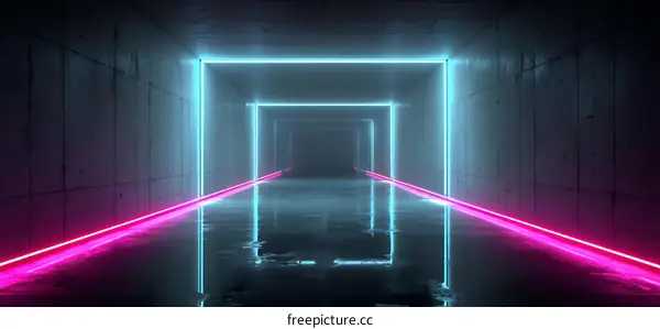 Neon Light Tunnel Abstract Futuristic Corridor