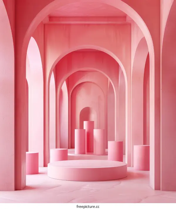 Minimal Pink Archway Tunnel with Podium