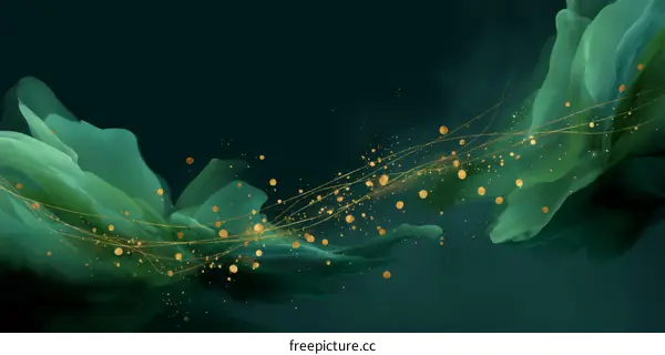 Abstract Green and Gold Fluid Art Background