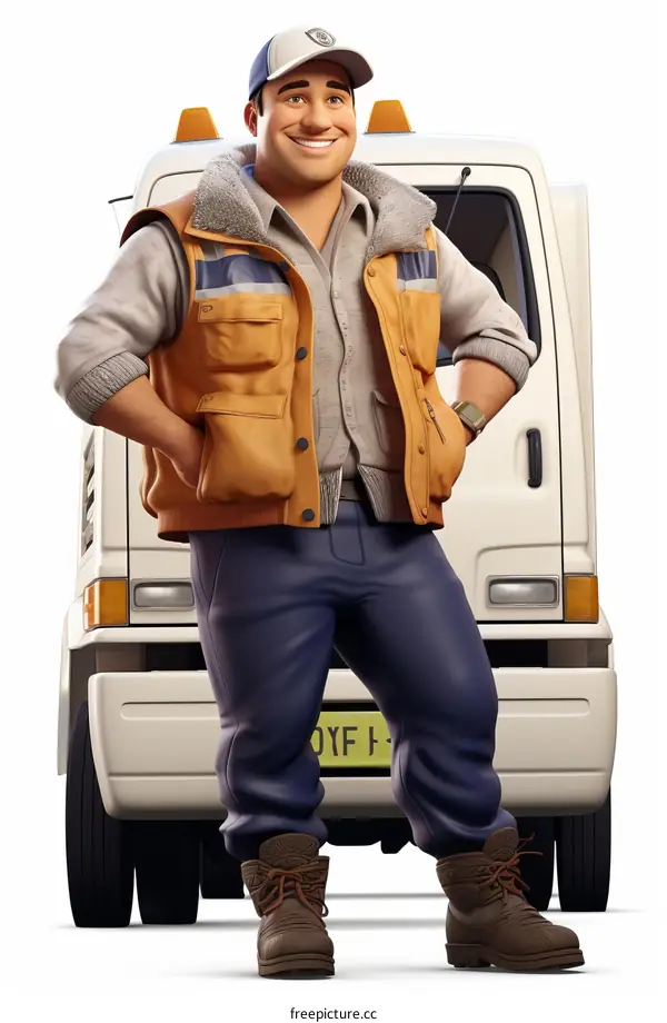 Delivery man standing by his truck