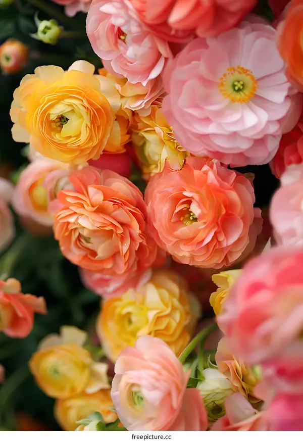 Close Up of Pink and Orange Ranunculus Flowers