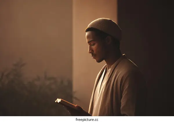 Man Reading a Book in a Spiritual Moment