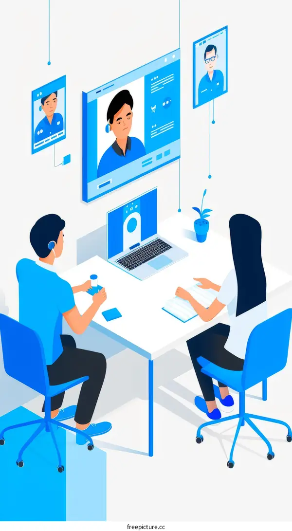 Video Conference Illustration: Four People Collaborating