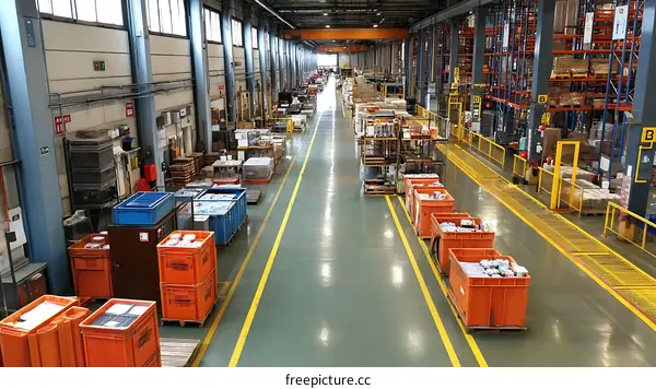 Large Warehouse with Boxes and Shelves