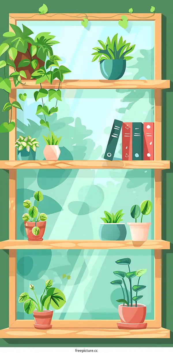 Green Plants on Wooden Shelf in Window