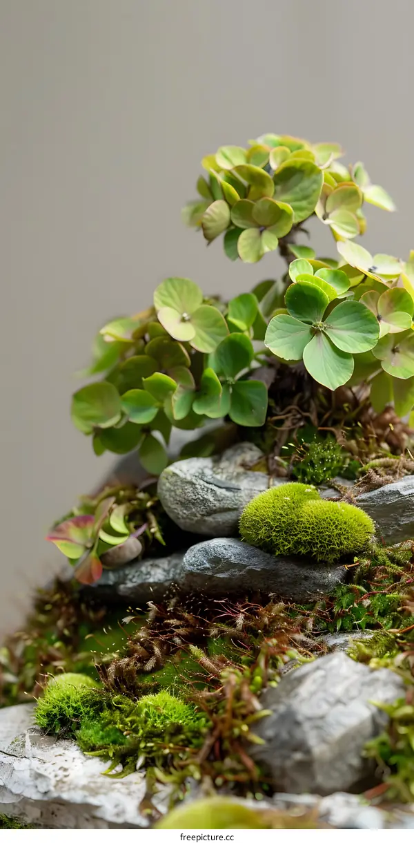 Green Miniature Garden With Stone and Moss