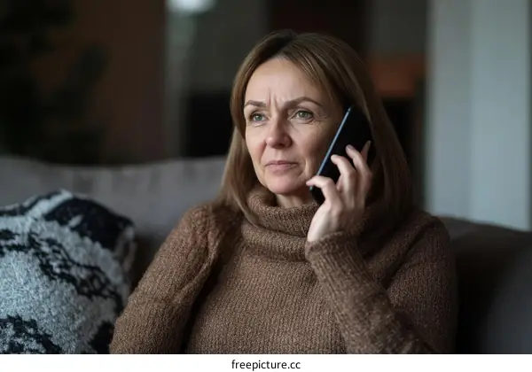 Caucasian Woman Talking on Phone at Home