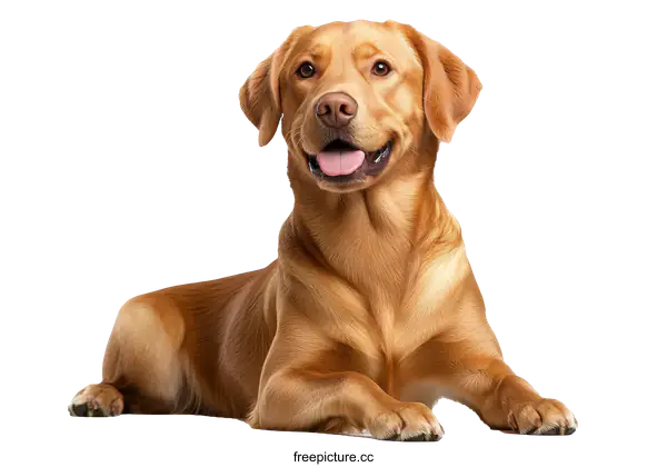 [Transparent Background PNG]Happy Golden Retriever Lying Down on White Background