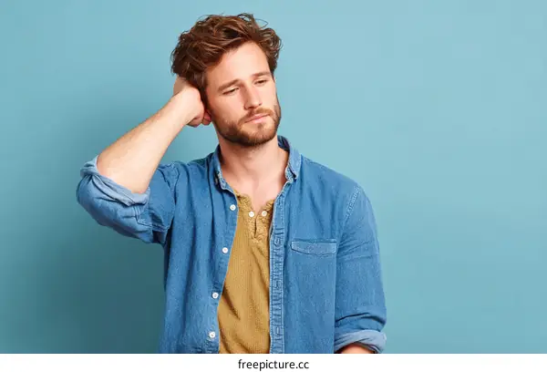 A Young Man Scratching Head with Confused Expression