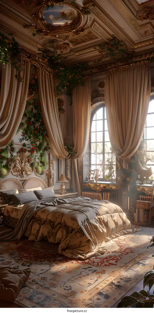 Rococo Style Bedroom Decor With Sunlight