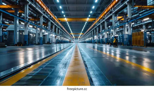 Modern factory interior with bright lights