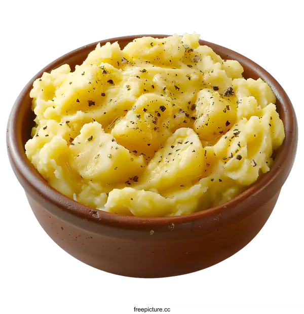 [Transparent Background PNG]Bowl of mashed potatoes with butter and pepper