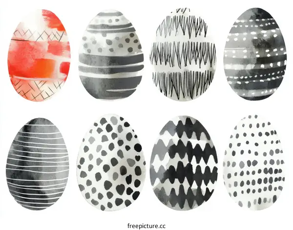 Watercolor Easter Eggs with Abstract Designs