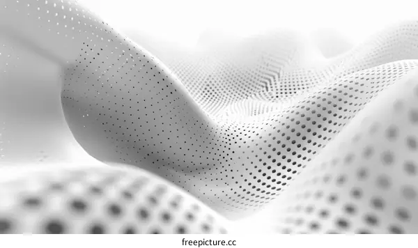 White abstract 3D rendering of a fluid surface with a pattern of dots