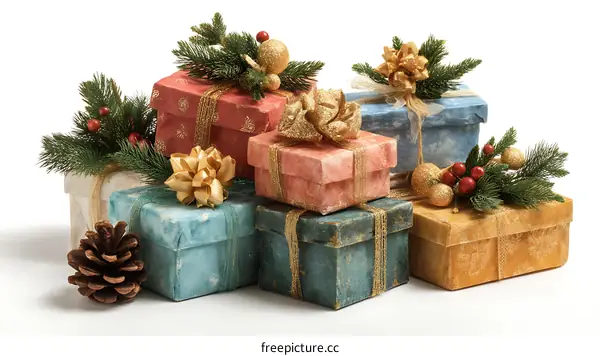 Christmas Gift Boxes with Festive Decorations
