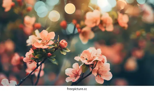 Close Up of Delicate Peach Blossoms in Spring