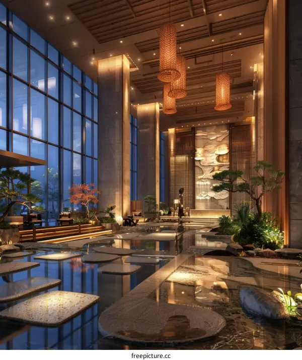Modern Japanese Style Hotel Lobby Interior Design